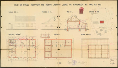 Sokolovna ve Statenicích r1936 stavební plány